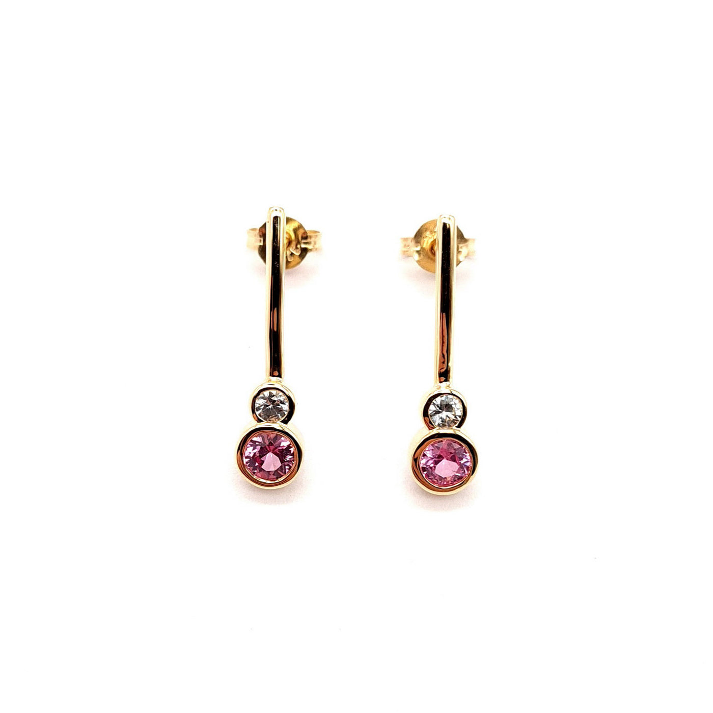 Pink and White Sapphire Bezel Set Earrings