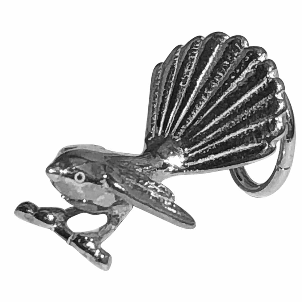 Silver Fantail Bird Charm