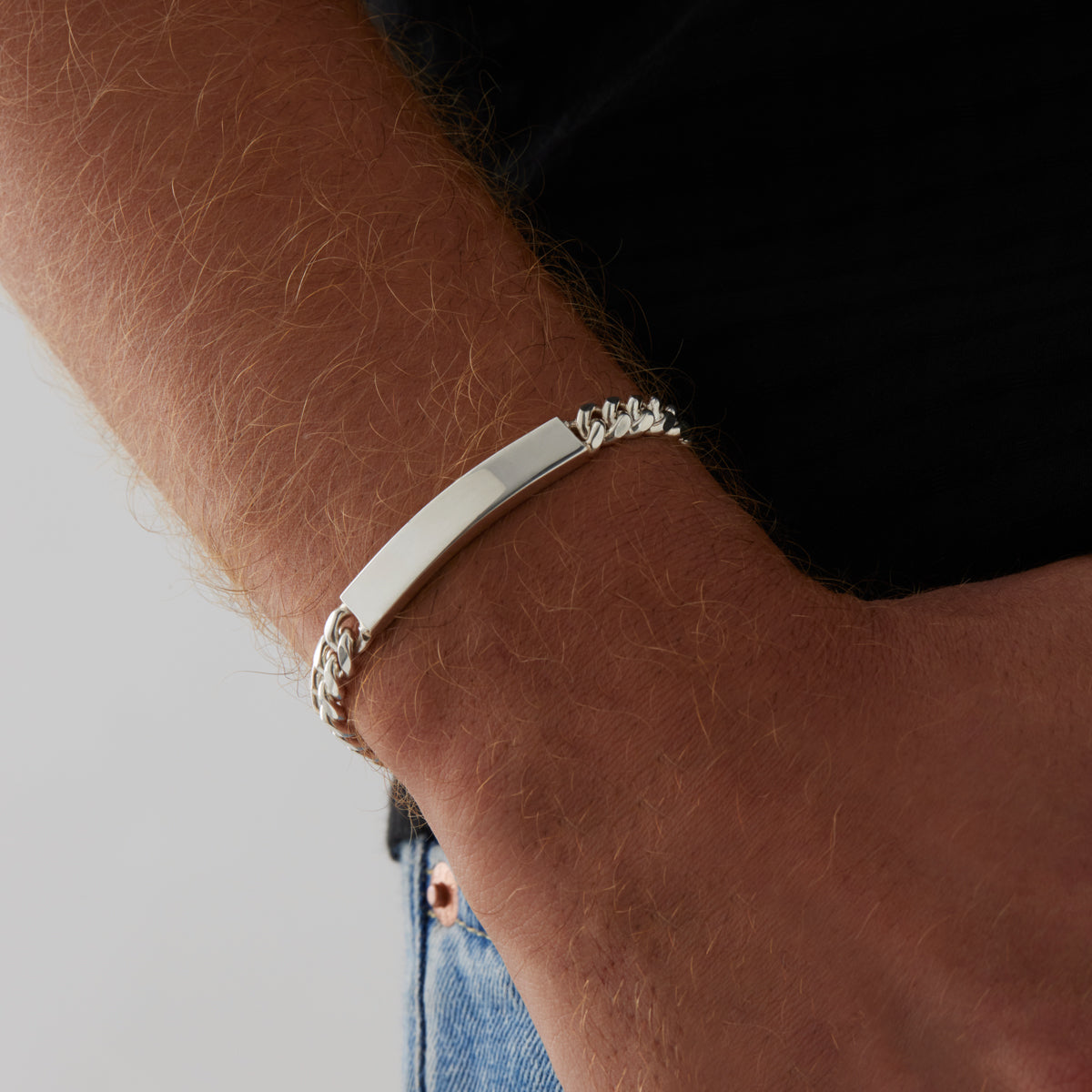Cuban Men's Silver ID Chain Bracelet