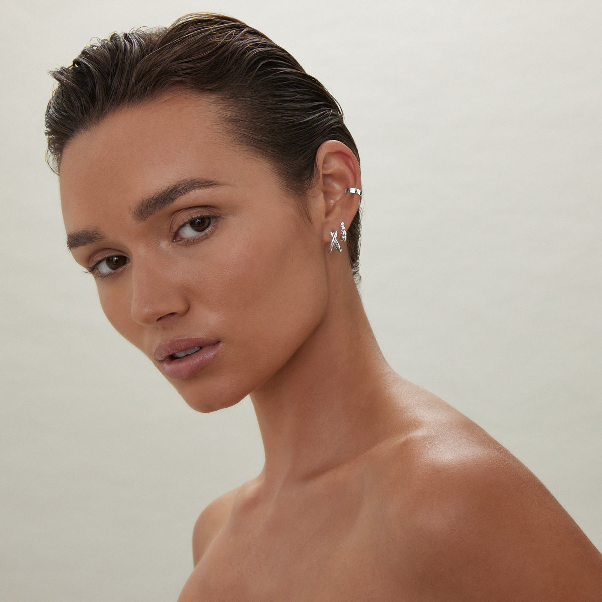 Moonkiss Silver Huggie Earrings
