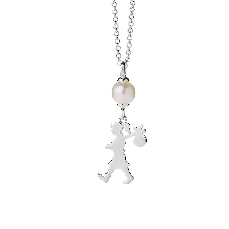 Sterling Silver Girl and the Pearl Necklace