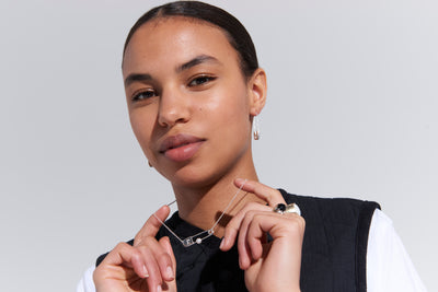 Runaway Safety Pin Necklace Silver with Fresh Water Pearl