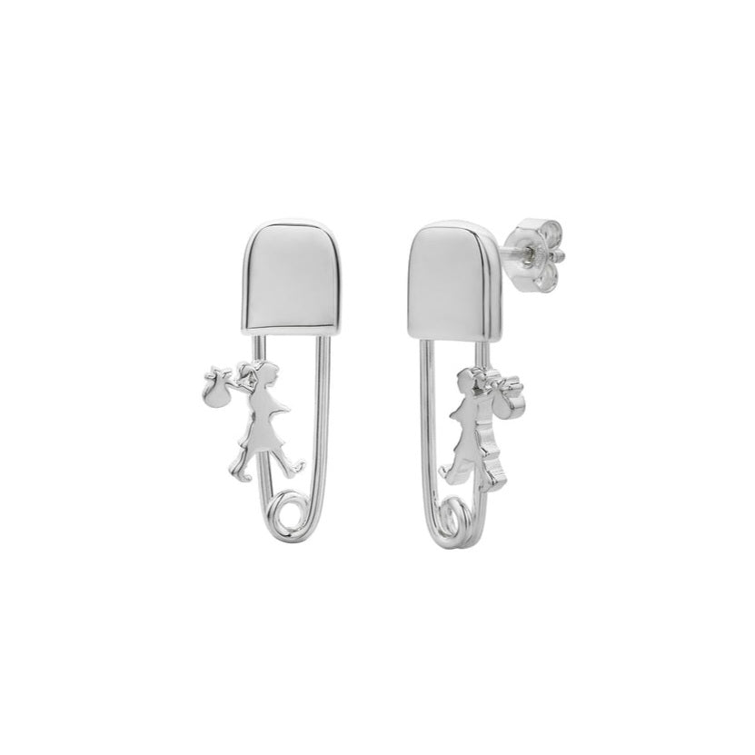 Mini Runaway Safety Pin Stud Silver