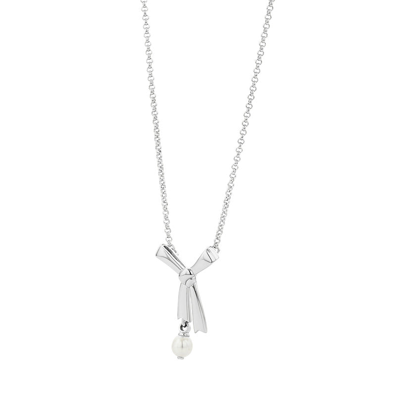 Pearl Bow Necklace Silver