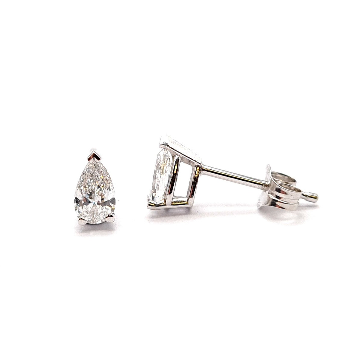 White Gold Lab Grown Diamond Pear Claw-Set Stud Earrings