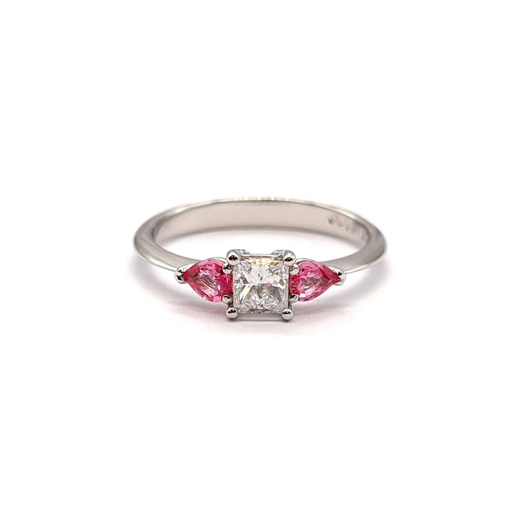 Platinum Princess Cut Diamond and Pink Sapphire Ring – Paul Taylor
