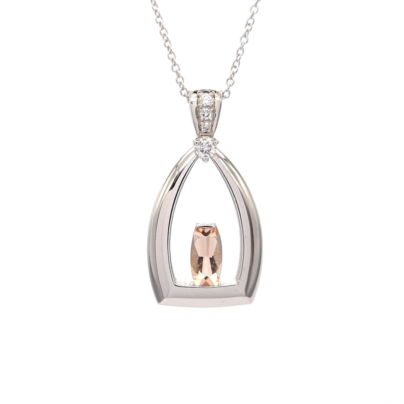 Diamond & Morganite Stirrup Pendant