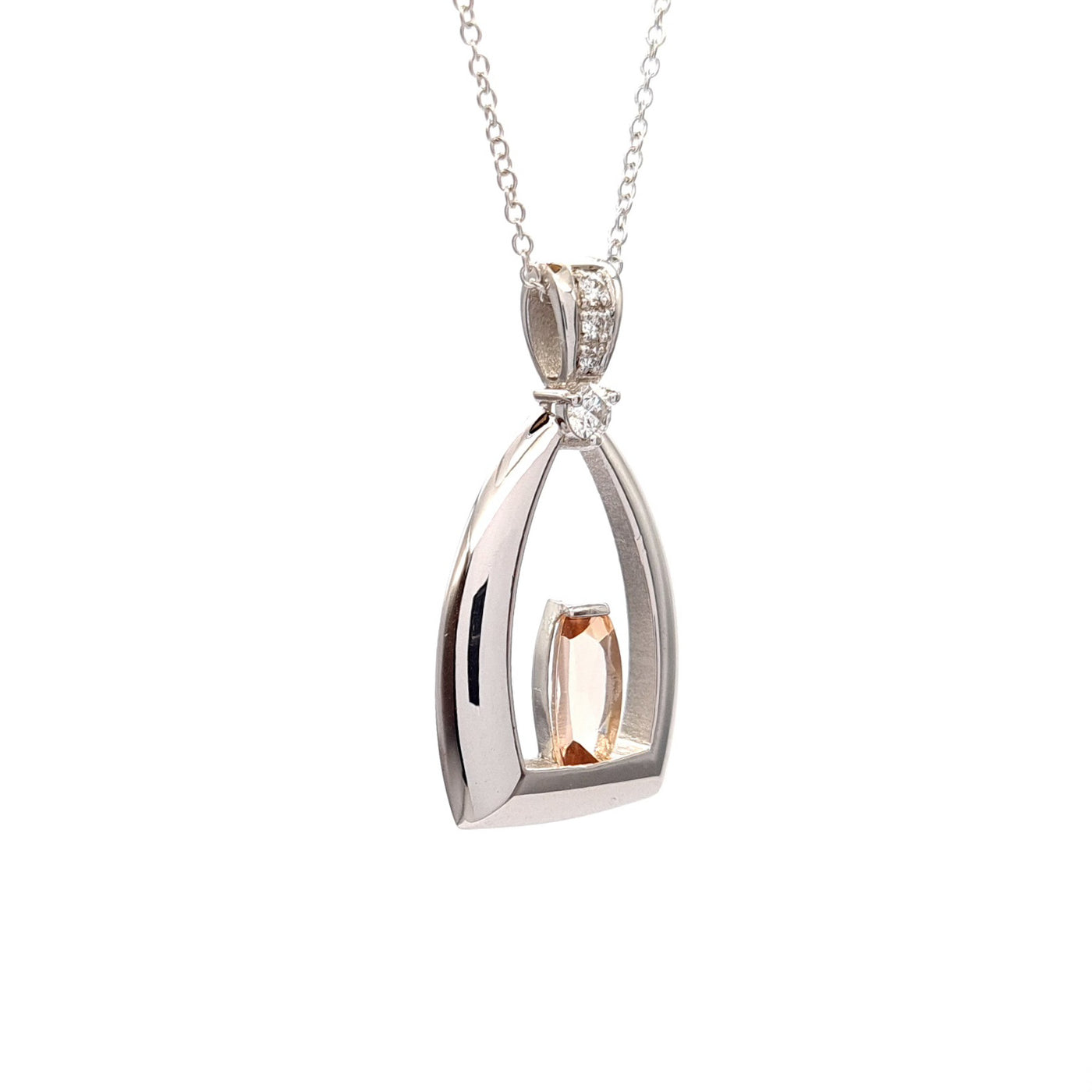 Diamond & Morganite Stirrup Pendant