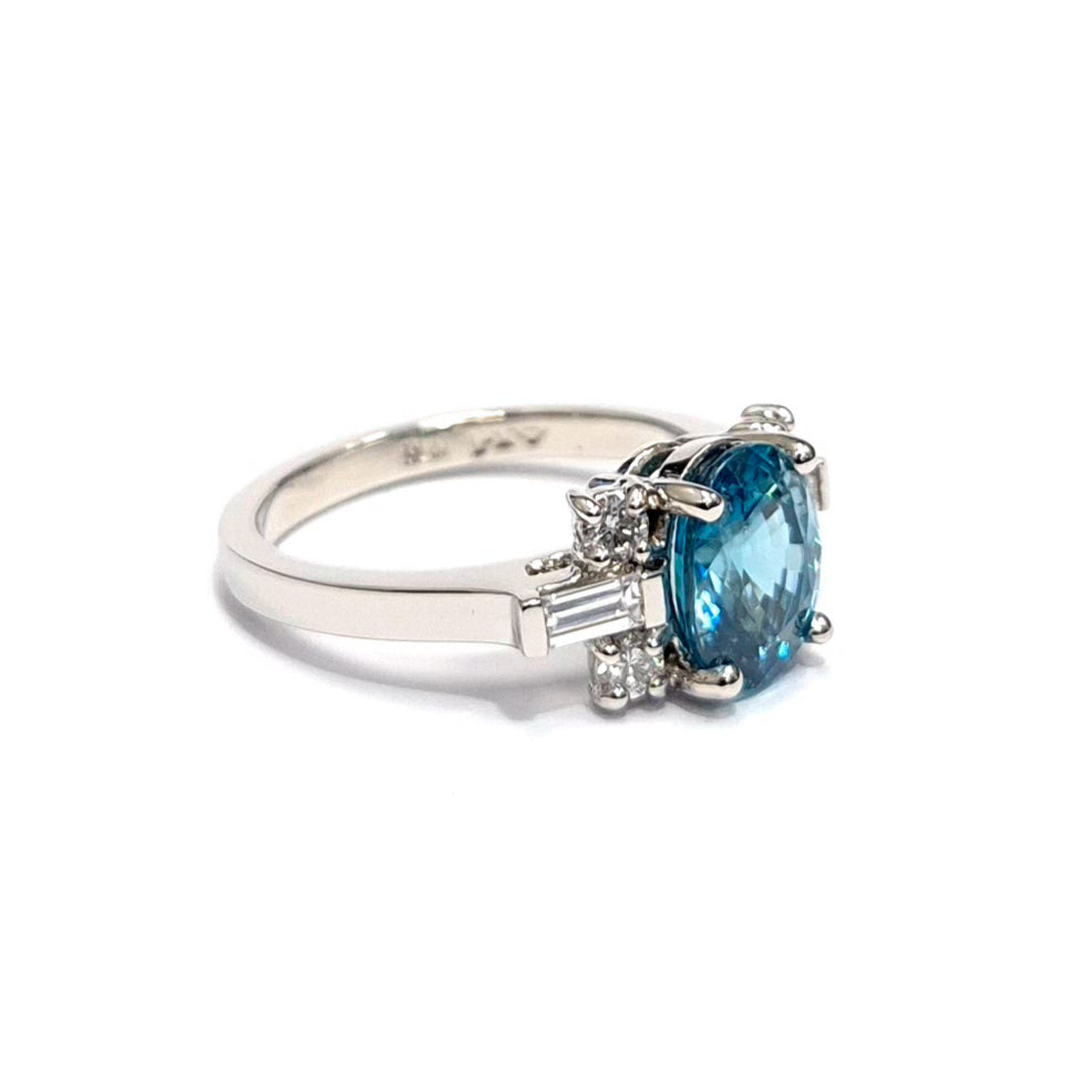 Blue Zircon & Lab Grown Diamond Platinum Ring