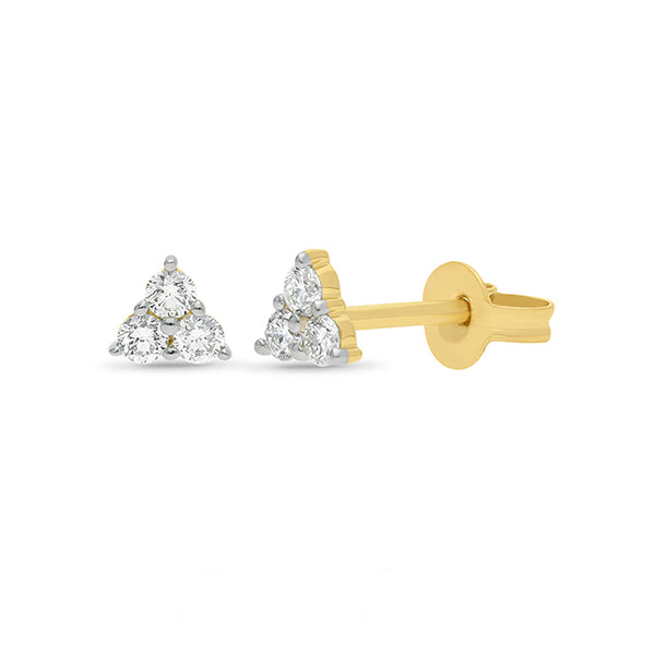 Dazzling Yellow Gold Tri Diamond Stud Earrings