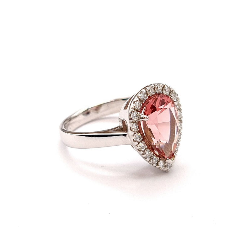 Pear Shaped Pink Tourmaline and Diamond Ring