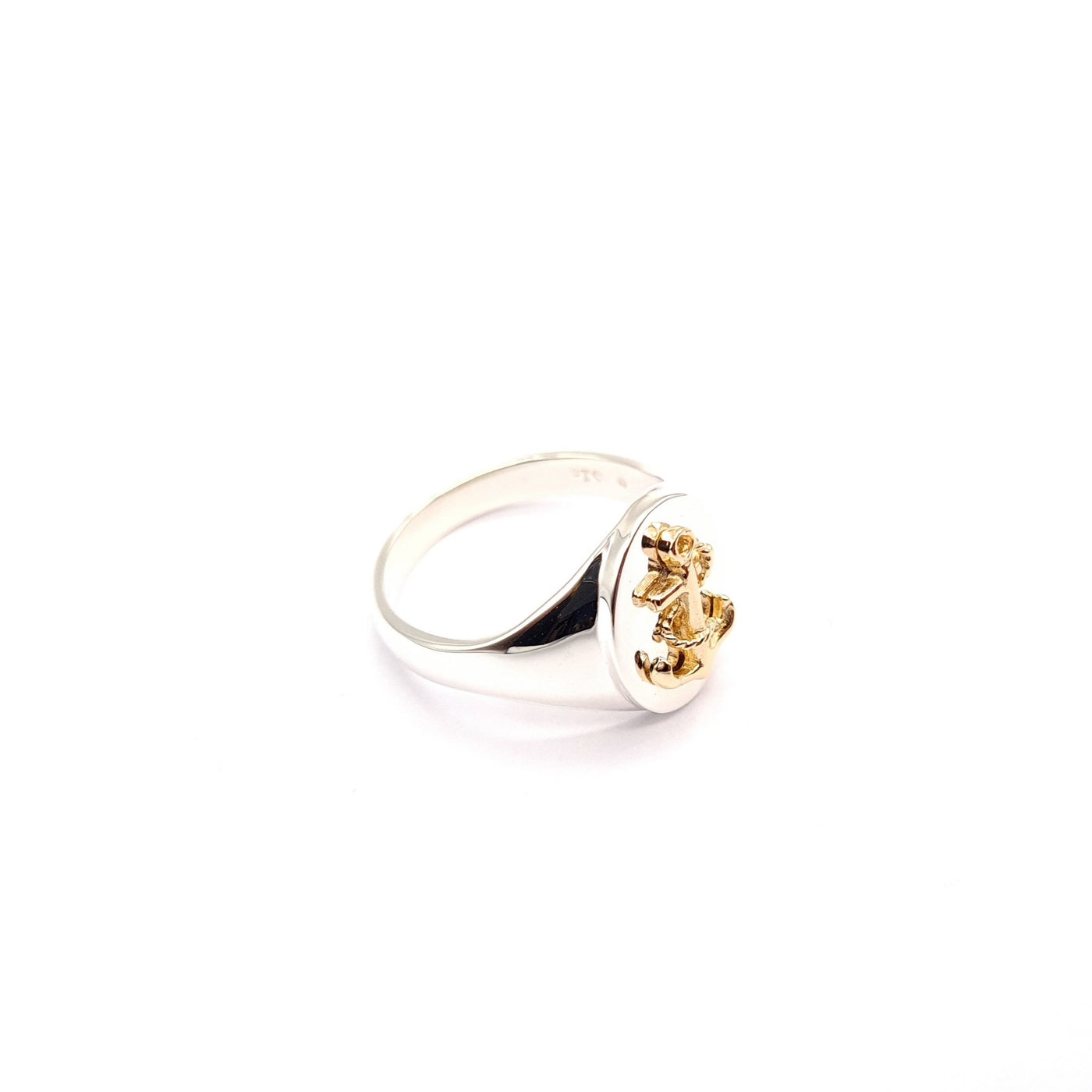 Two Tone Anchor Signet Ring