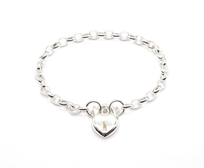 Sterling Silver Belcher  Semi Puff Heart Padlock Bracelet