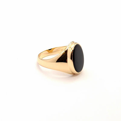 Signet Ring - Gold Oval Onyx Gents Ring