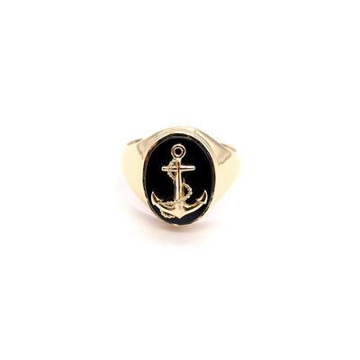 Gents Anchor and Onyx Signet Ring