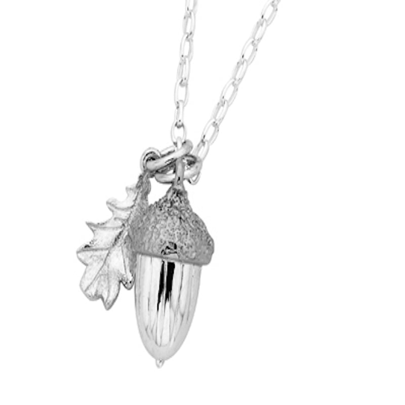 Silver Acorn and Leaf Necklace
