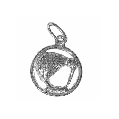 Kiwi bird circular silver charm 