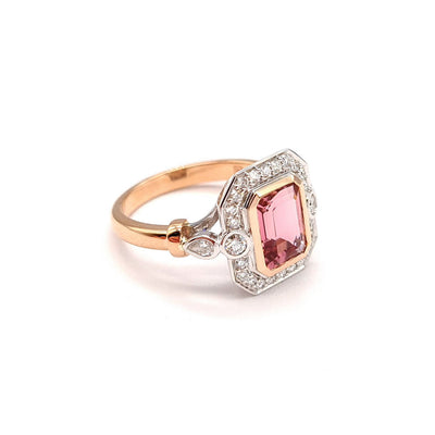 Octagonal Pink Tourmaline and Diamond Ring