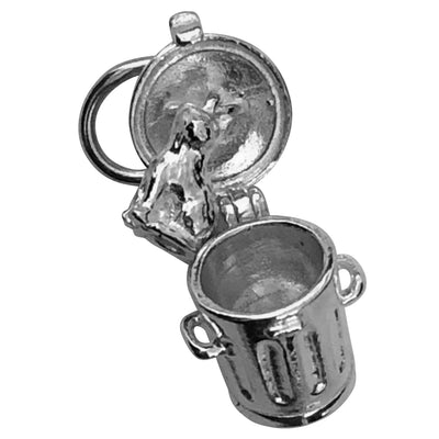 Silver Dustbin and Cat Charm