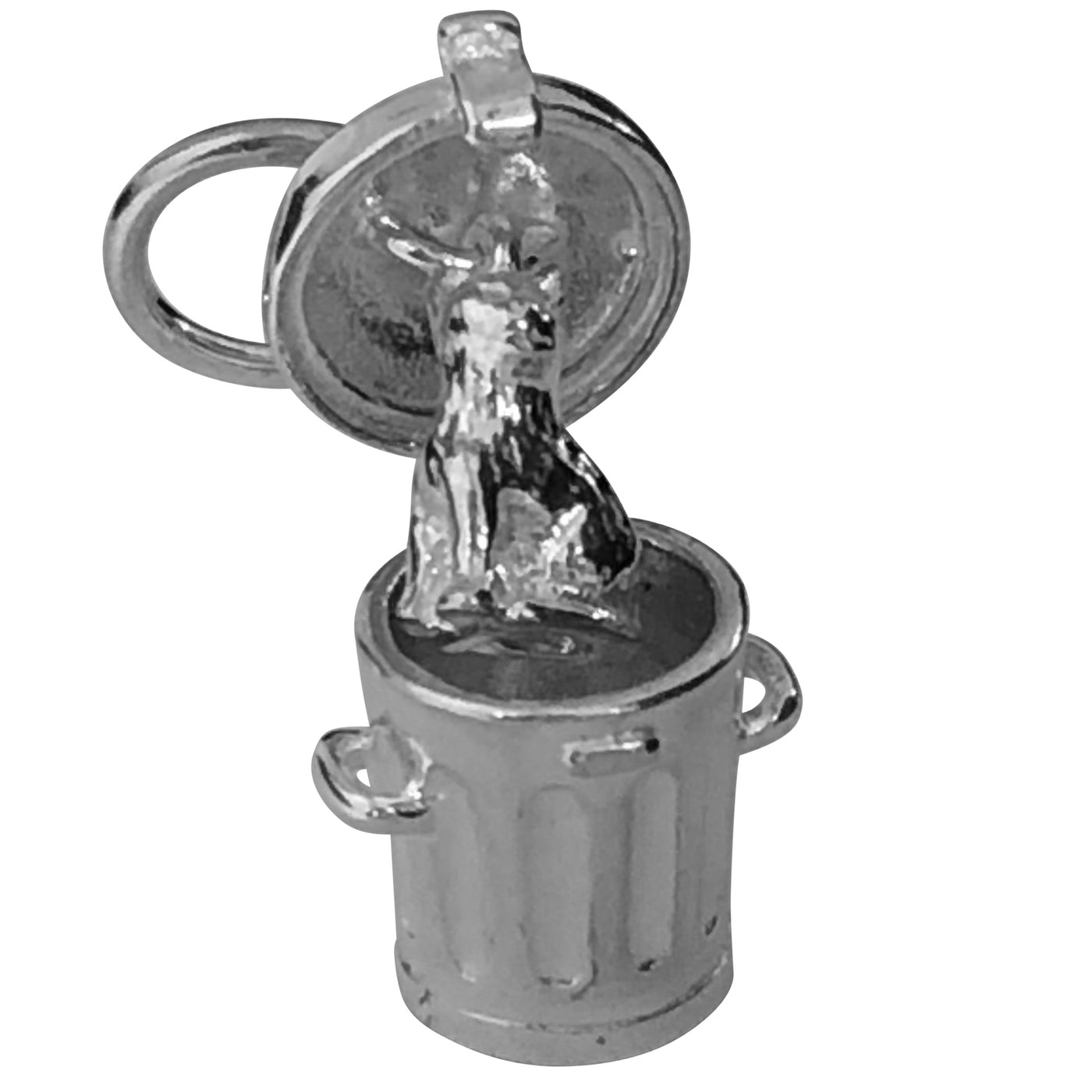Silver Dustbin and Cat Charm